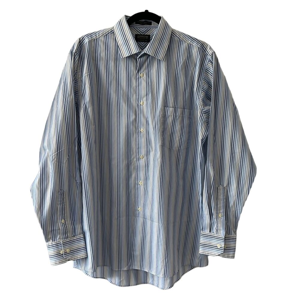 Arrow Classic Fit Blue Striped Collared Button Down Dress Shirt Men's 16